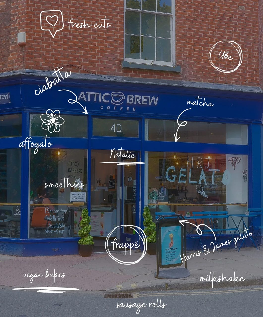 The Attic Brew storefront window