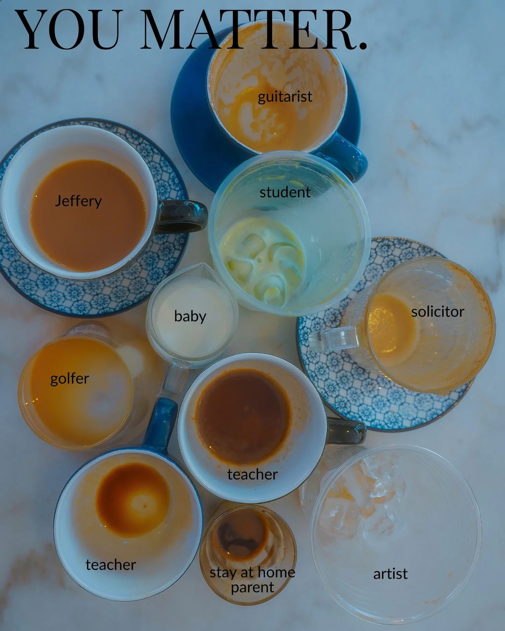 Cups of coffee spelling out You Matter